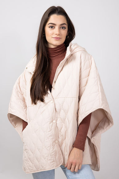 Quilted Puffer Poncho for Women in Tan
