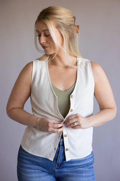 Button Front Linen Vest for Women in Natural | R69447-NAT – Glik's