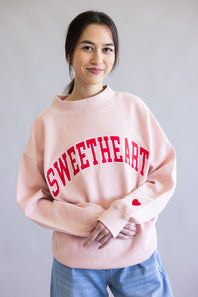 1897 Active Sweetheart Patch Embroidered Mock Neck Sweatshirt for Women in Pink/Red