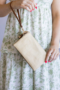 Straw Crossbody Wristlet for Women in Natural 