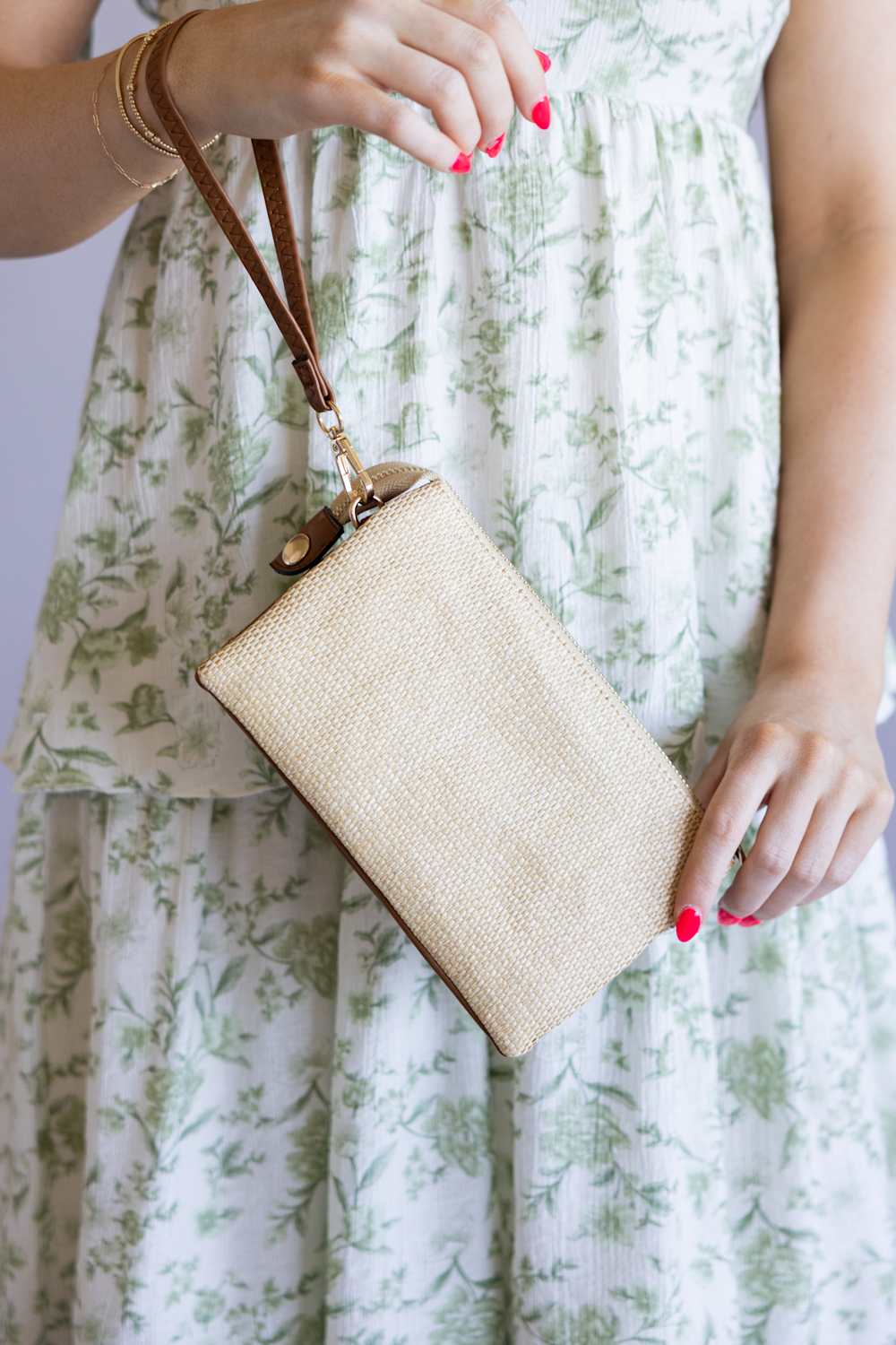 Straw Crossbody Wristlet for Women in Natural 