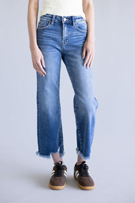 Risen Mid Rise Crop Straight Jeans for Women
