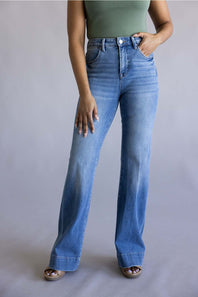 Risen Mid Rise Tummy Control Flare Jeans for Women