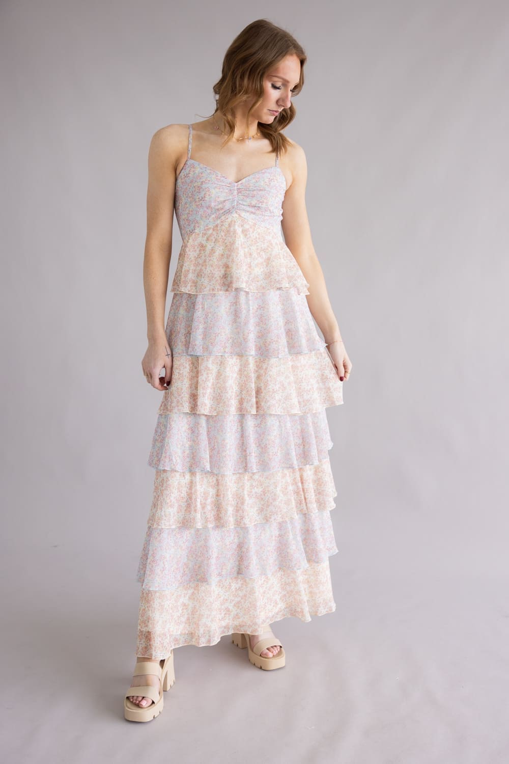 Tiered Floral Ruffle Maxi Dress for Women in Multi