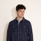 Western Woven Plaid Shirt for Men in Dark Navy