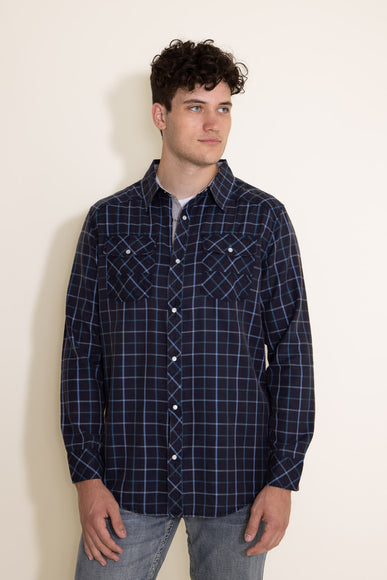 Western Woven Plaid Shirt for Men in Dark Navy