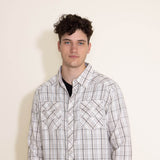 Western Woven Plaid Shirt for Men in Off White