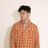 Random Access Western Woven Plaid Button Down Shirt for Men in Orange