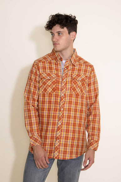 Random Access Western Woven Plaid Button Down Shirt for Men in Orange