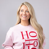 1897 Active HO HO HO Fleece Embroidered Sweatshirt for Women in Baby Pink