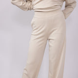 High Rise Stretch Wide Leg Sweatpants for Women in Beige