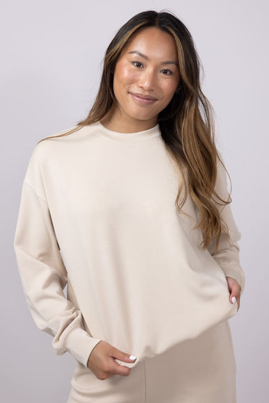 Relaxed Fit Stretch Crewneck for Women in Beige