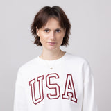 1897 Active USA Embroidered Fleece Sweatshirt for Women in Ivory