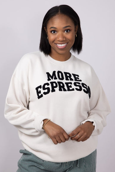 More Espresso Chenille Patch Fleece Crewneck for Women in Beige