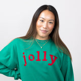 1897 Active Jolly Embroidered Fleece Sweatshirt for Women in Kelly Green