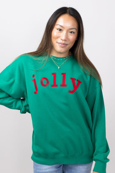 1897 Active Jolly Embroidered Fleece Sweatshirt for Women in Kelly Green