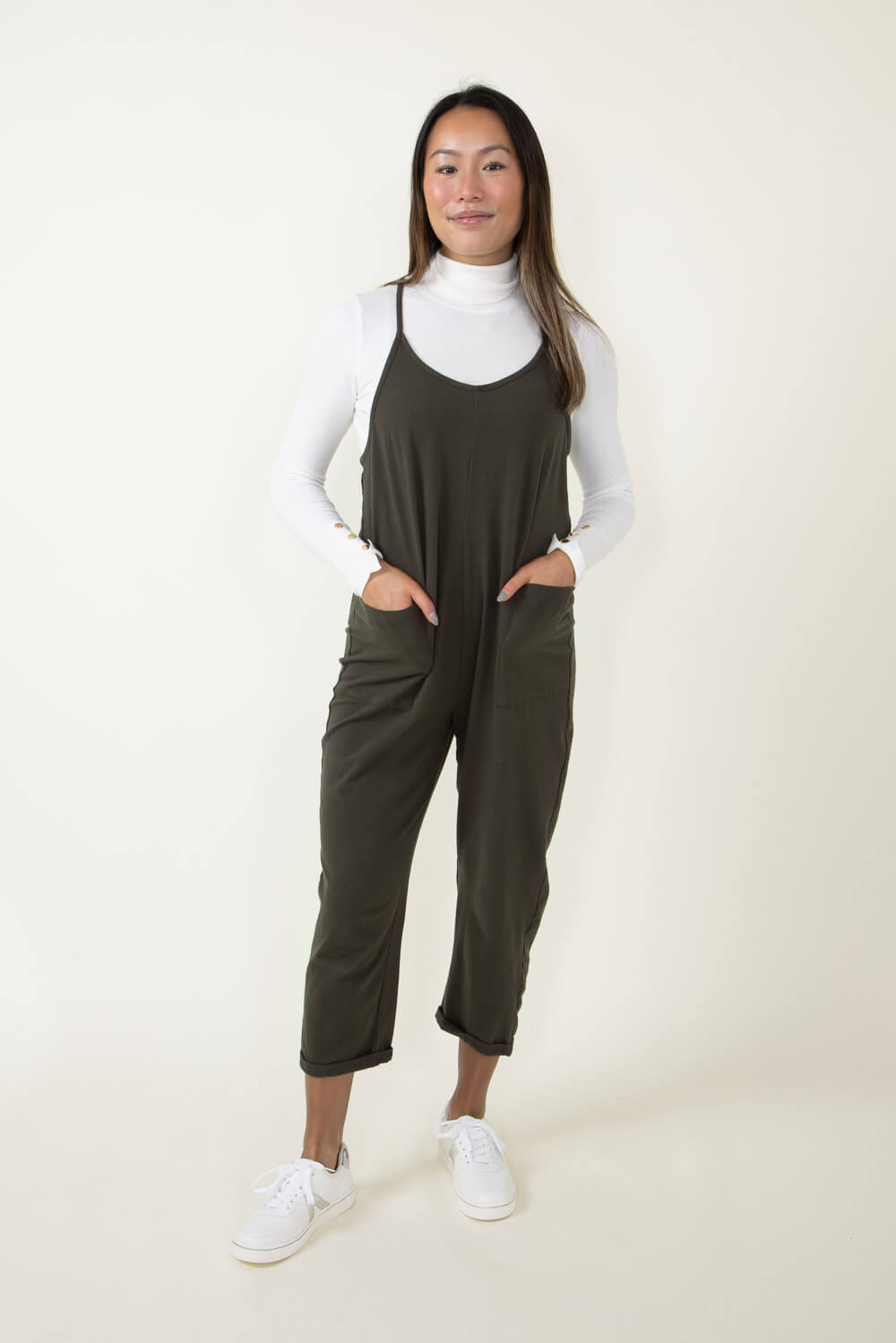 Relaxed Camisole Onesie Jumpsuit for Women in Green