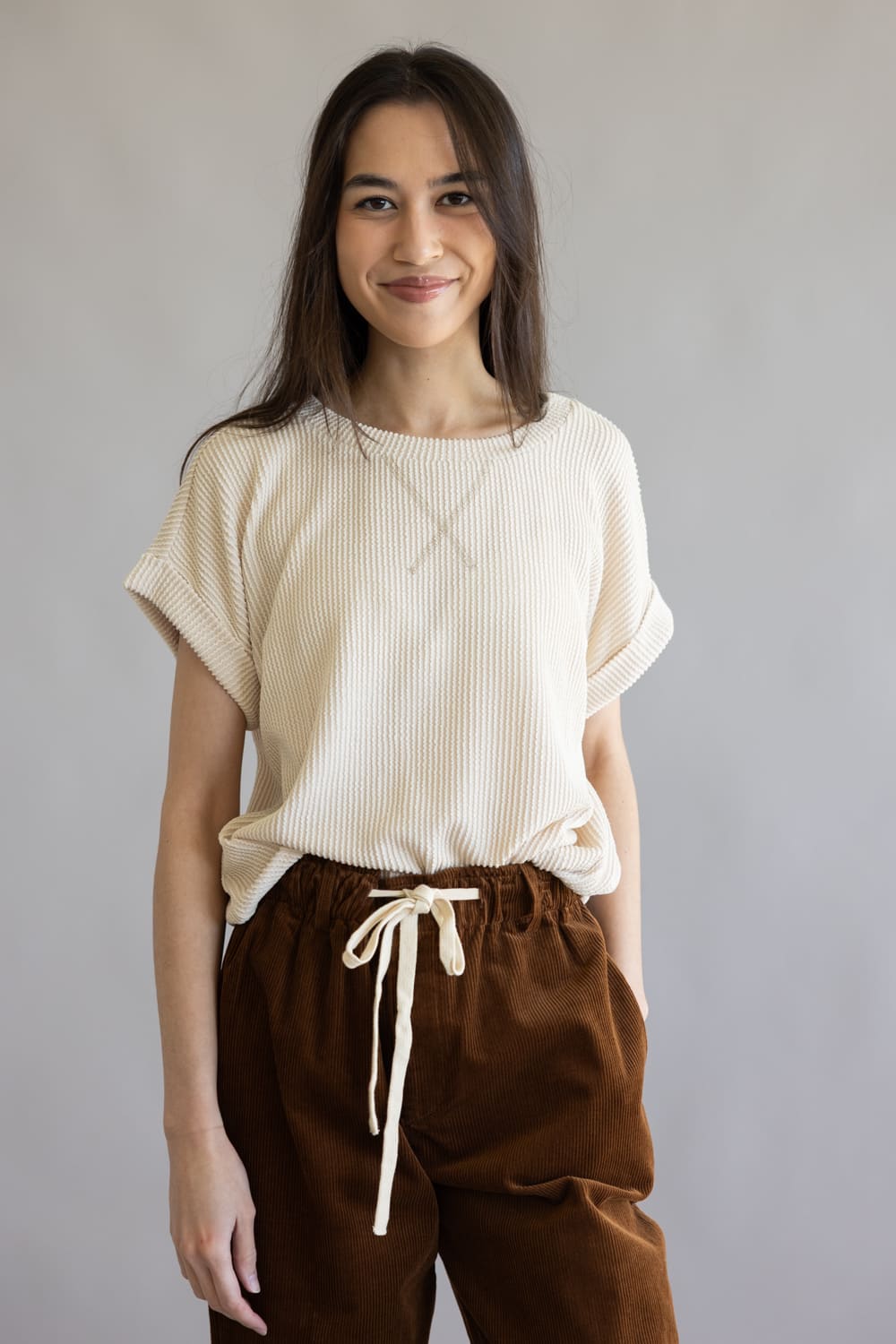 Ribbed Knit Top for Women in Cream