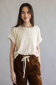 Ribbed Knit Top for Women in Cream