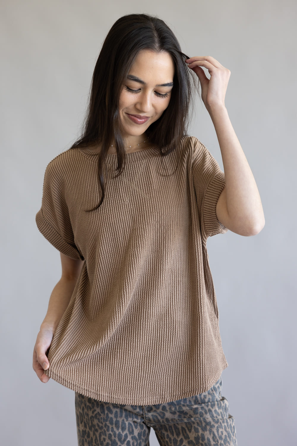 Ribbed Knit Top for Women in Mocha | J5ST1019-MOCHA – Glik's