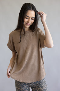 Ribbed Knit Top for Women in Mocha