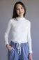 Ribbed Mock Neck Lettuce Hem Top for Women in White