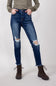 Risen Dark Wash High Rise Distressed Skinny Jeans for Women