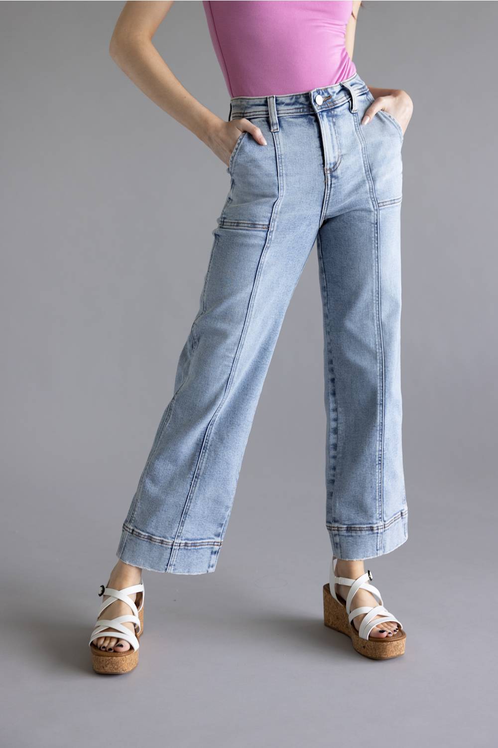 Risen High Rise Crop Straight Jeans for Women