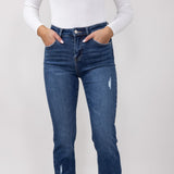 Risen High-Rise Cropped Cuffed Straight Leg Jeans for Women
