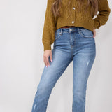 Risen High Rise Cuffed Straight Leg Jeans for Women