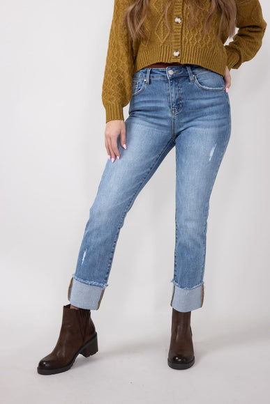 Risen High Rise Cuffed Straight Leg Jeans for Women