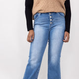 High-Rise Light Wash Button Down Bootcut Jeans for Women