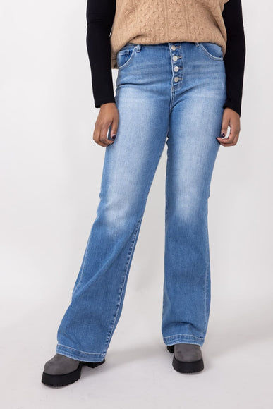 High-Rise Light Wash Button Down Bootcut Jeans for Women