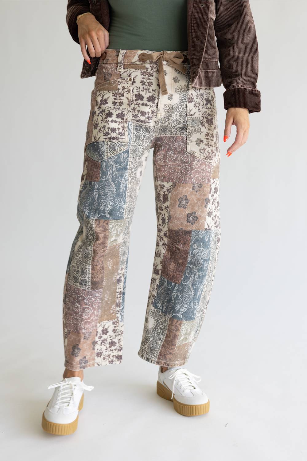 Risen High Rise Paisley Cropped Barrel Pants for Women