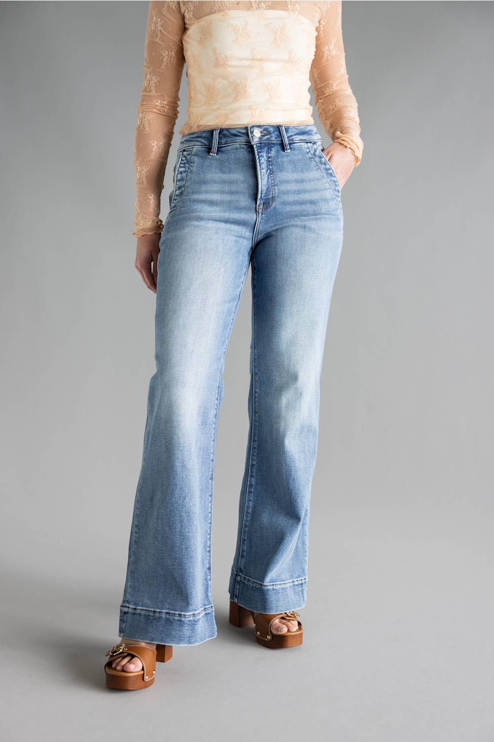 Risen High Rise Tummy Control Wide Leg Jeans for Women