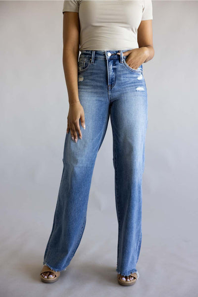 Risen Mid Rise Tummy Control Wide Leg Jeans for Women | RDP5890-MD