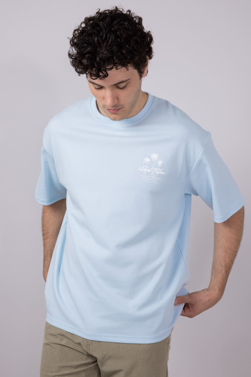 Cactus Man Royal Palms T-Shirt for Men in Light Blue | CKTS C176