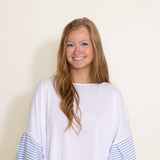Ruffle Sleeve Cover Up Top for Women in White and Blue