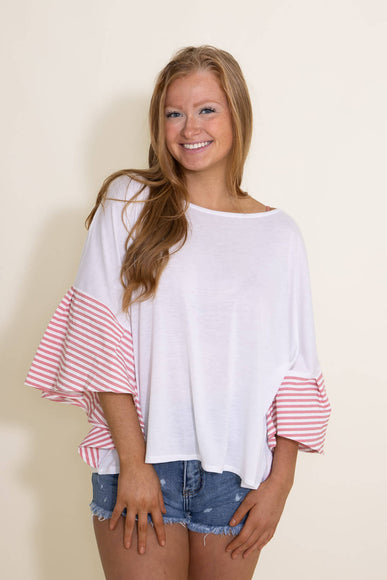 Ruffle Sleeve Cover Up Top for Women in White and Pink