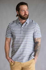 Weatherproof Vintage Terry Striped Polo for Men in Maritime Blue