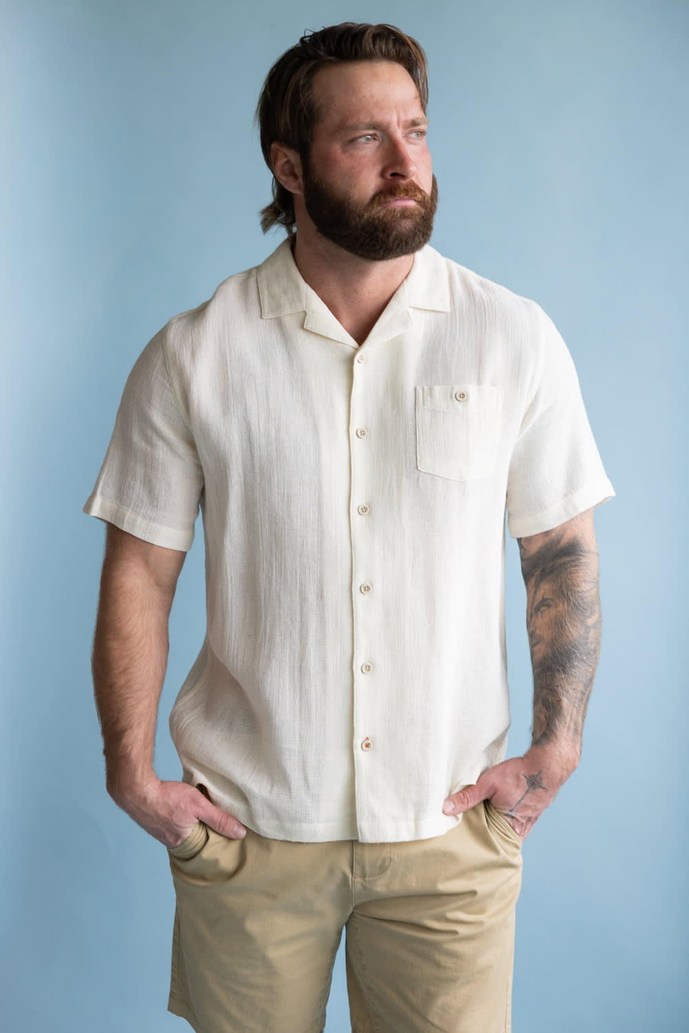 Weatherproof Vintage Cotton Airtex Shirt for Men in Cream