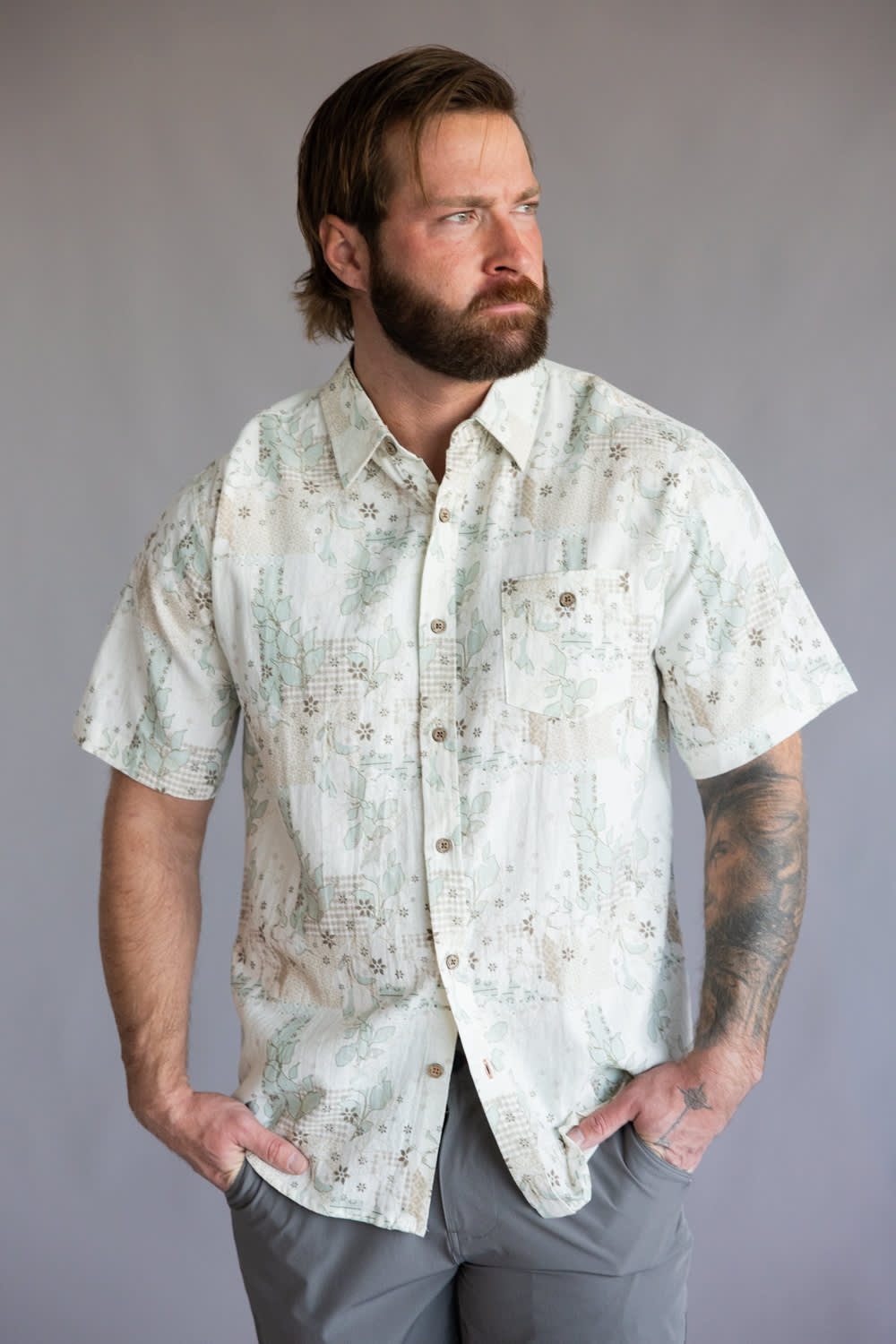 Weatherproof Vintage Camp Collar Printed Shirt for Men in Tender Greens