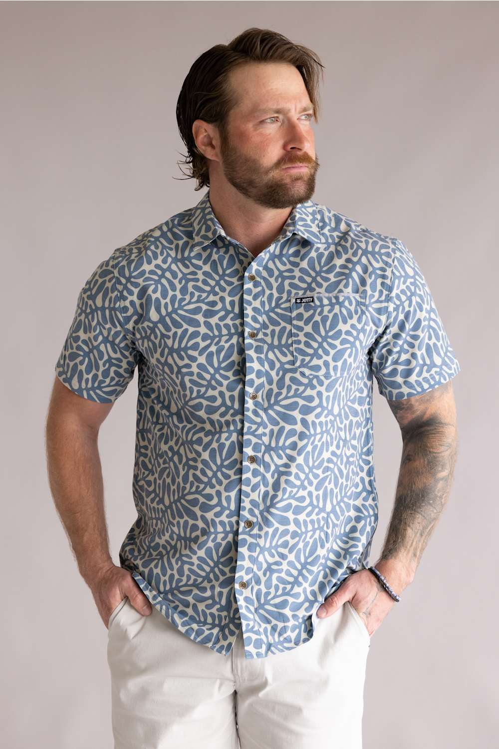 Jetty Garwood Woven Button Up Shirt for Men in Blue