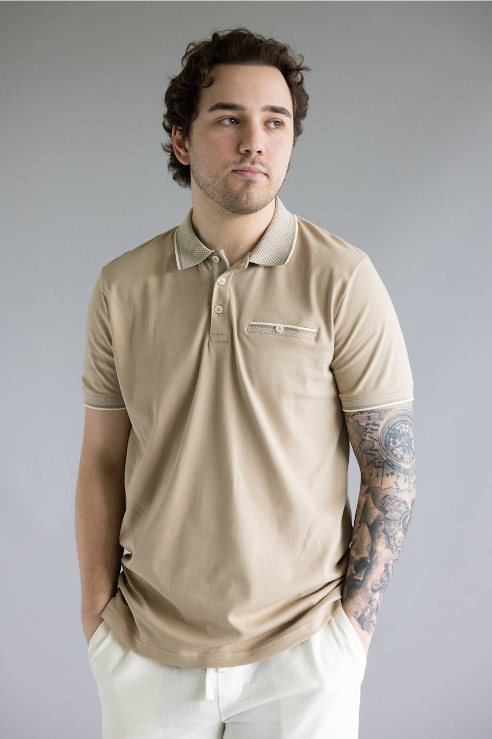 Denim & Flower Polo Shirt for Men in Sand