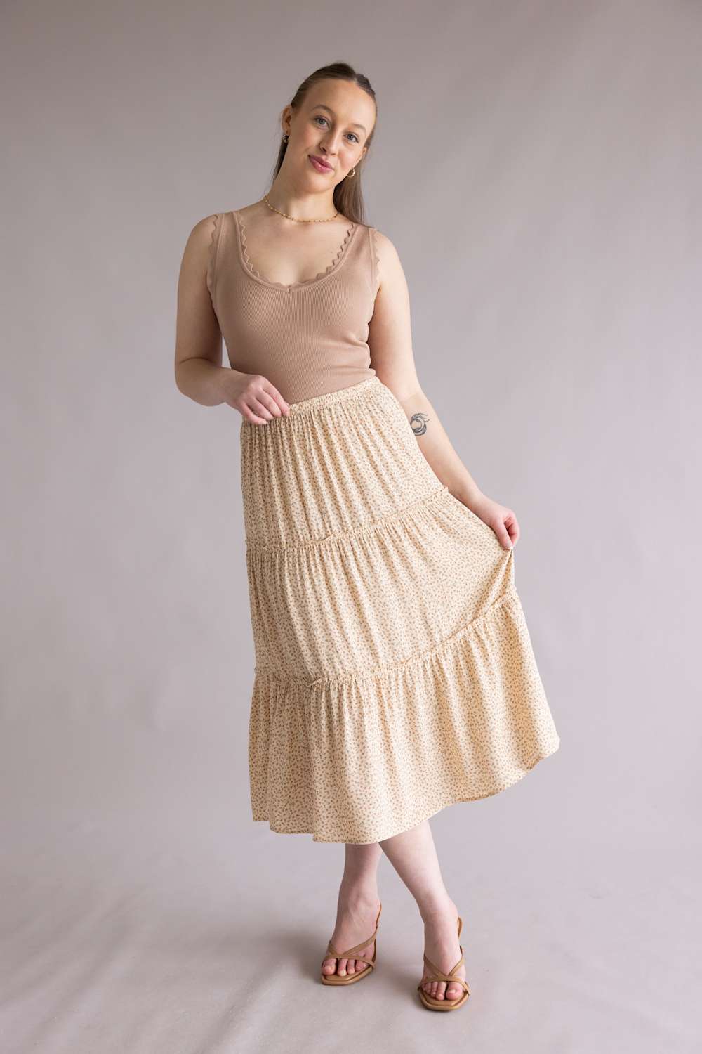 Scallop Tank Top for Women in Light Taupe