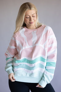 Simply Southern Sea and Sun Patchwork Crewneck for Women in Pink