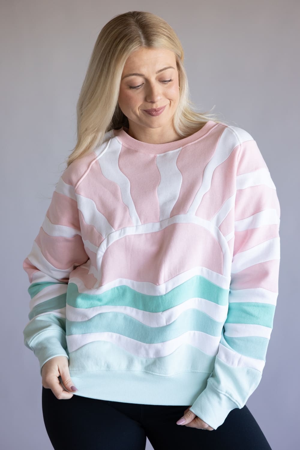 Simply Southern Sea and Sun Patchwork Crewneck for Women in Pink