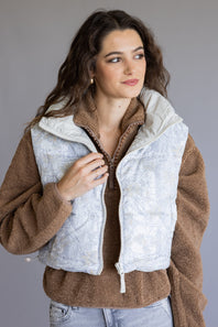 Simply Southern Cropped Puffer Vest for Women in Camo White