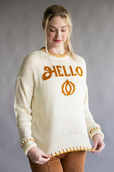 Simply Southern Hello Pumpkin Sweater for Women in Ivory 