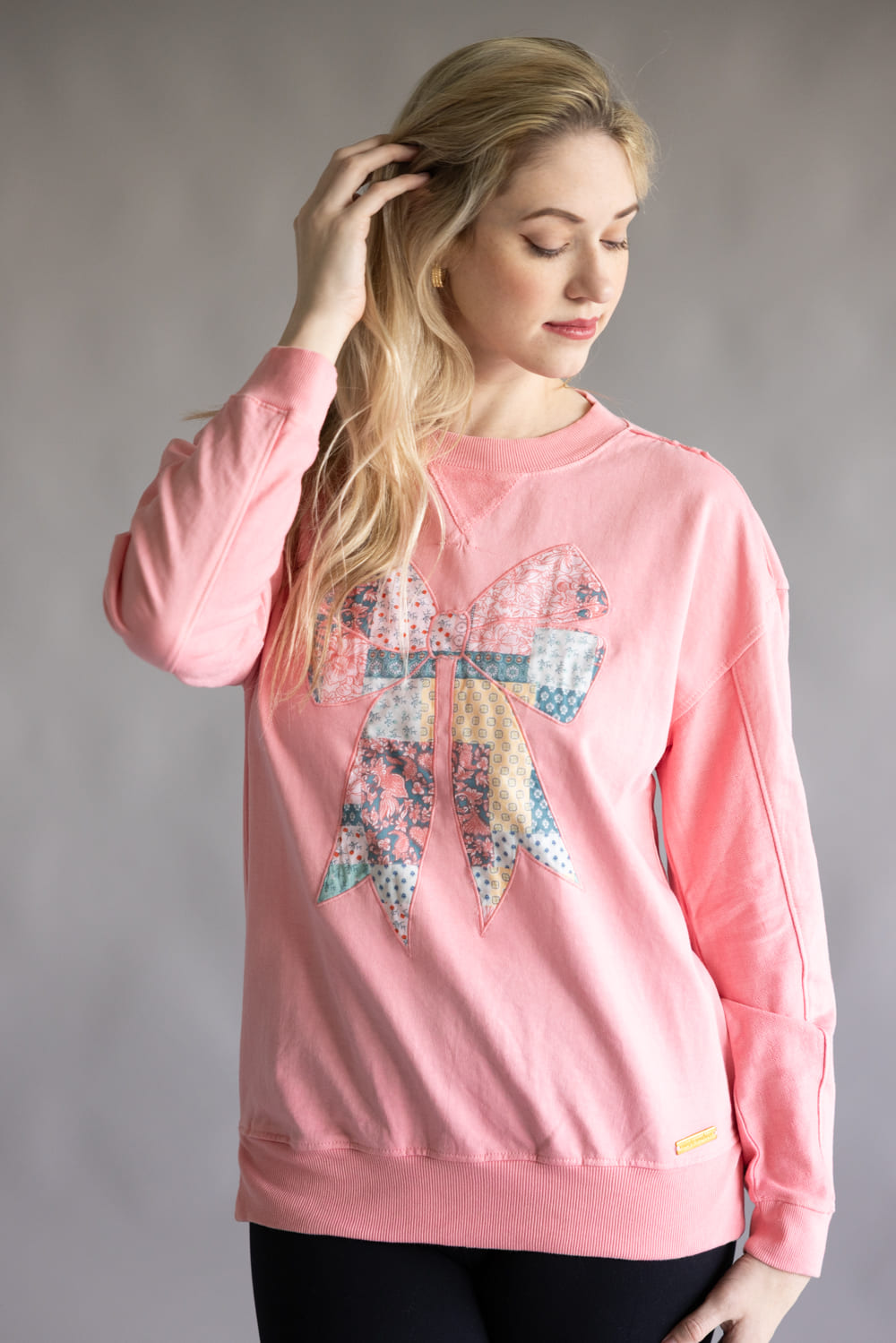 Simply Southern Katarina Bow Pullover Sweatshirt for Women in Pink